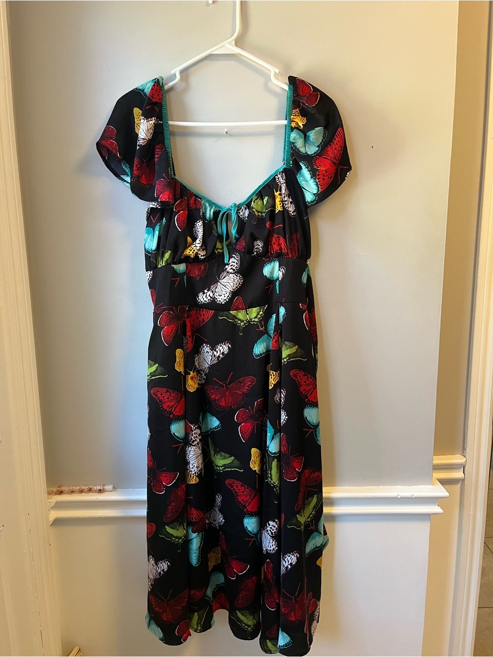 Pinup style Black Butterfly Print Midi Dress